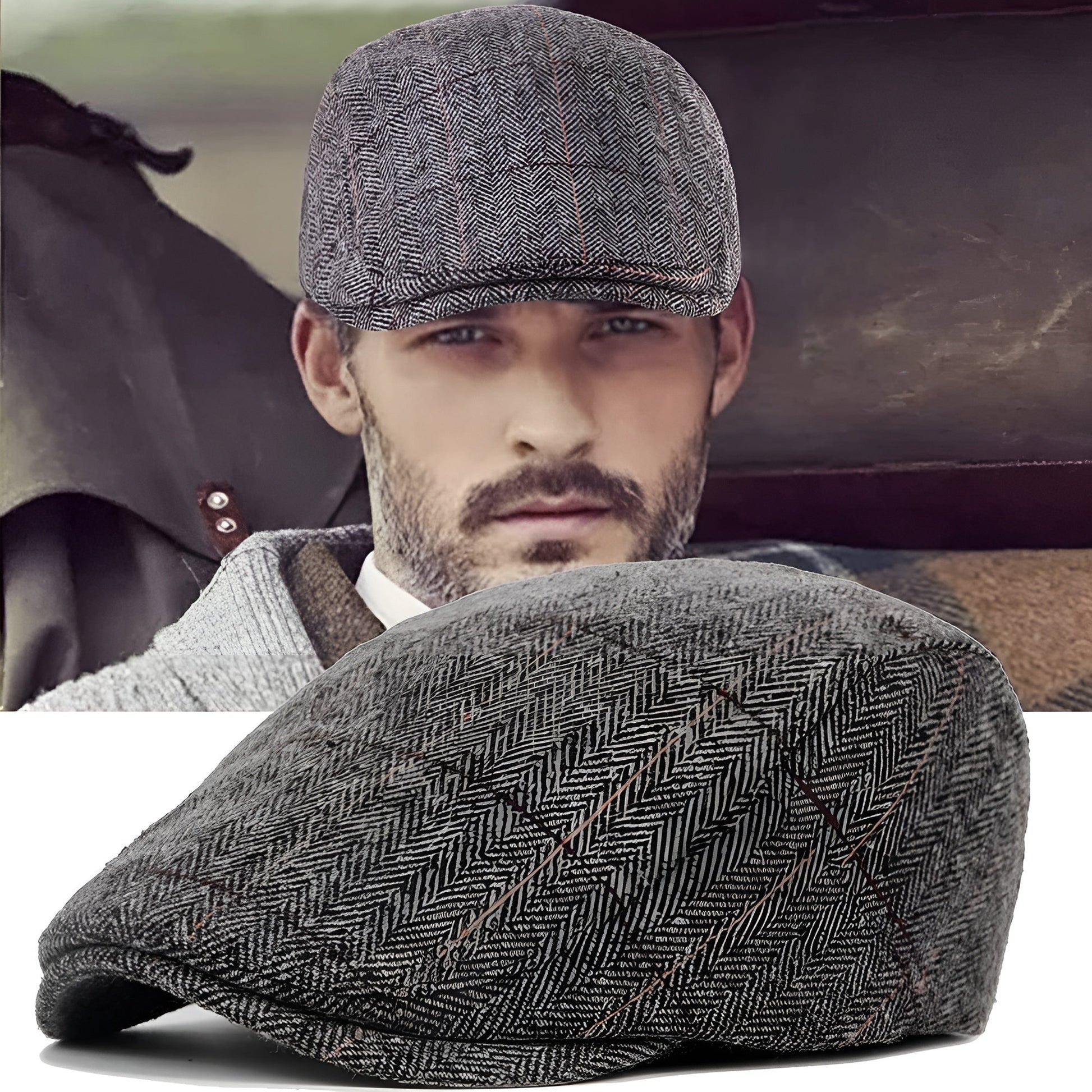 Casquette à carreaux vintage sur fond neutre