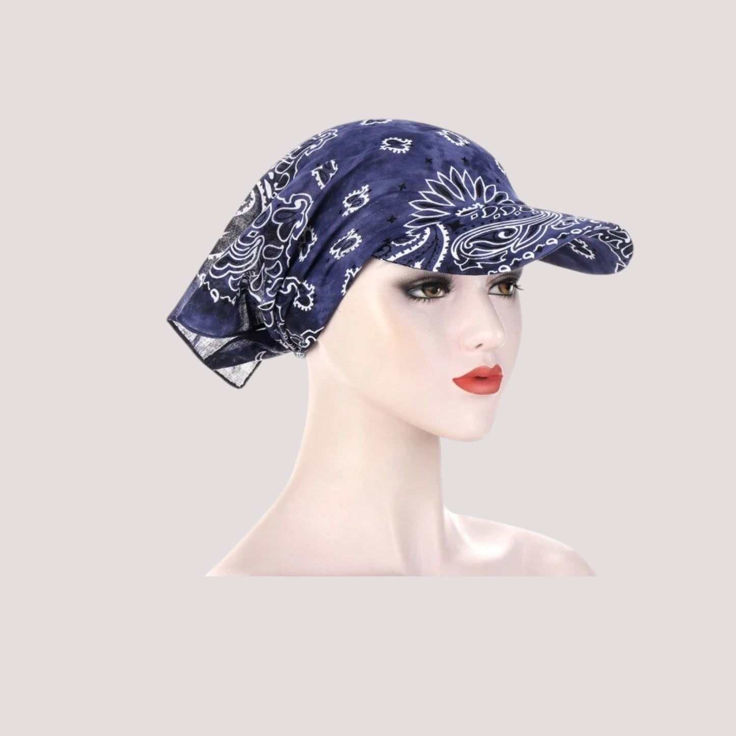 Casquette foulard bleu avec motifs bohèmes pour femme