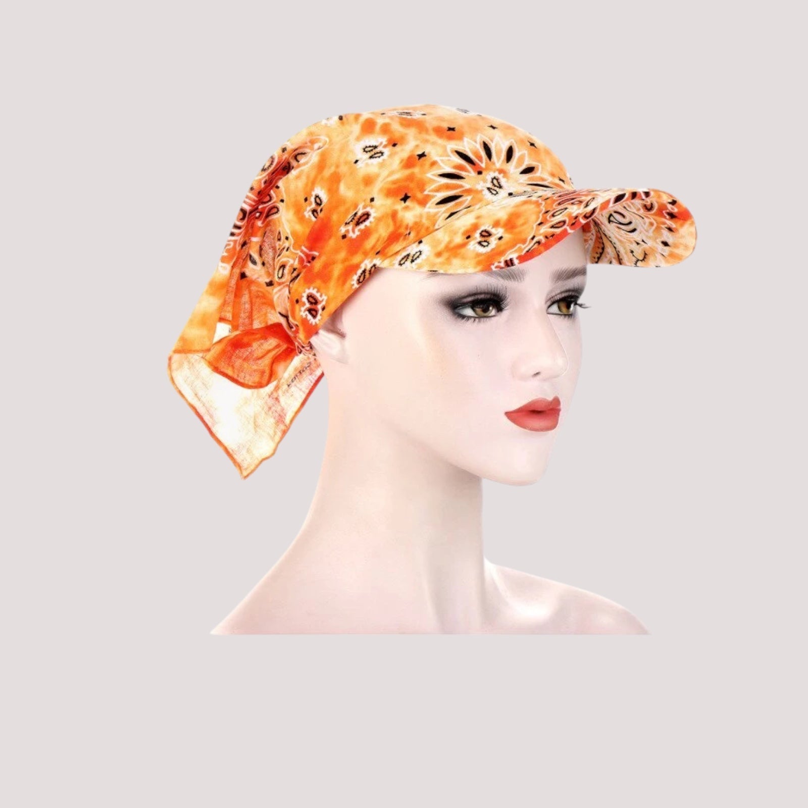 Casquette orange avec motifs bohèmes pour chimiothérapie