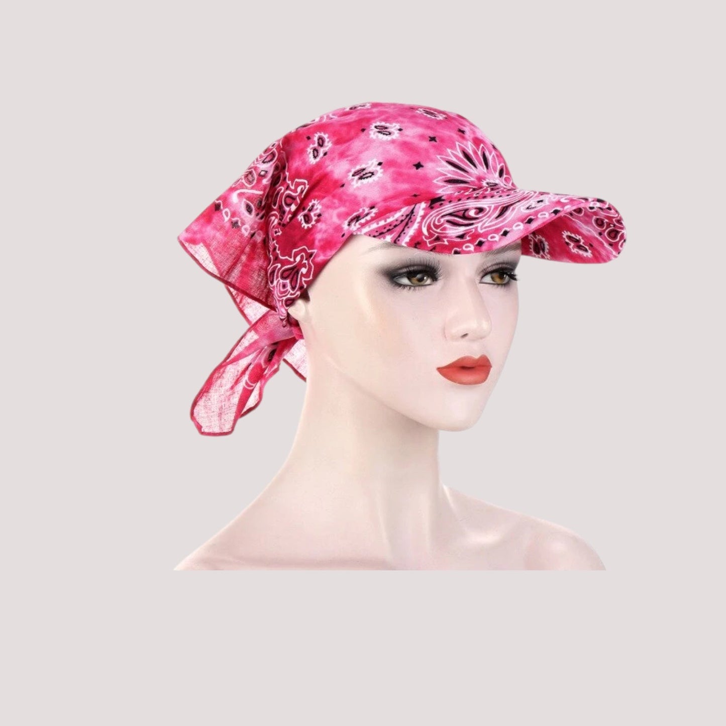 Casquette foulard rose avec motifs bohèmes pour chimio