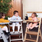 Chaise haute montrant l'évolution de l'utilisation de 6 mois à 10 ans
