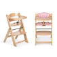 Chaise haute avec barrière de sécurité et structure stable en bois