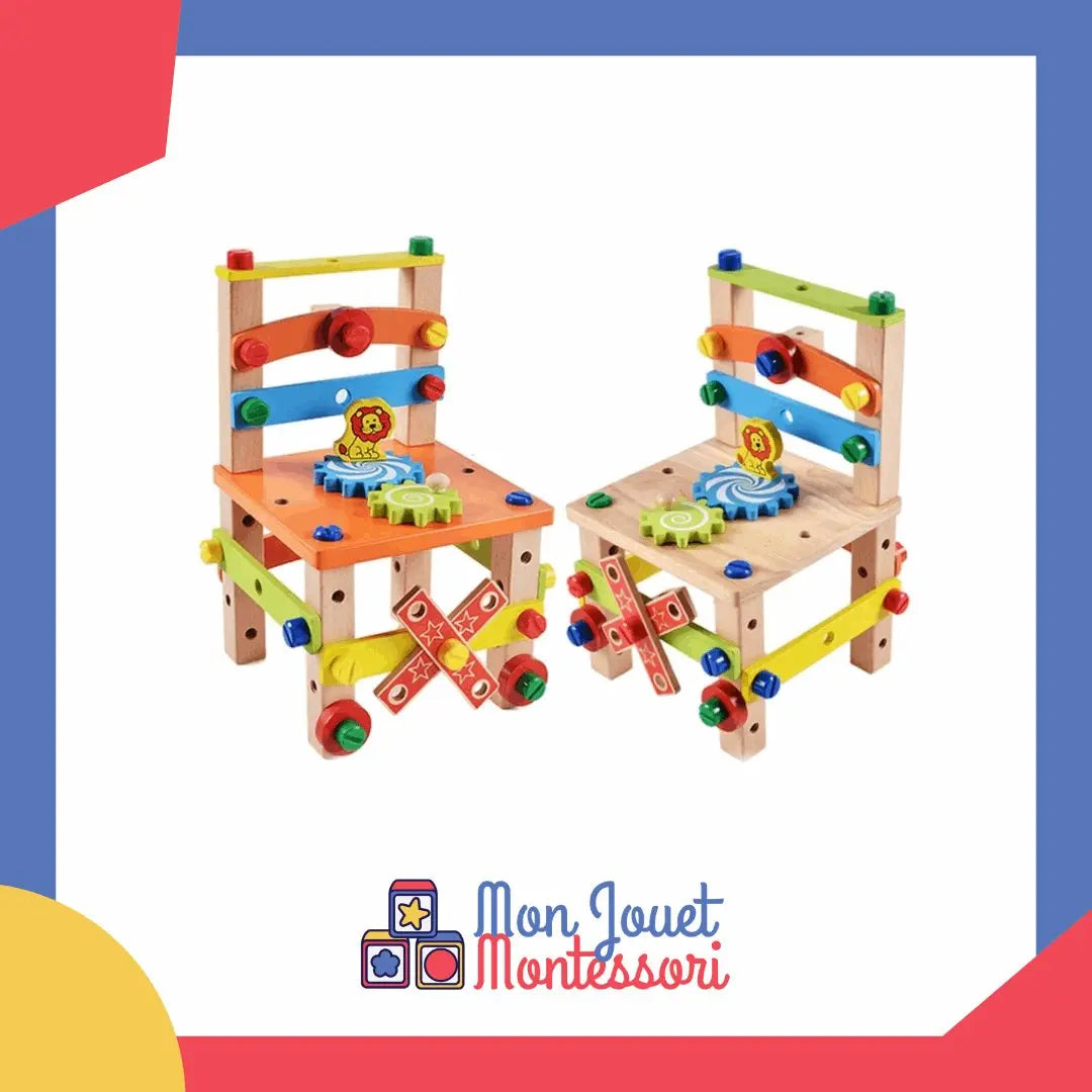 Enfant montrant fièrement sa chaise assemblée
