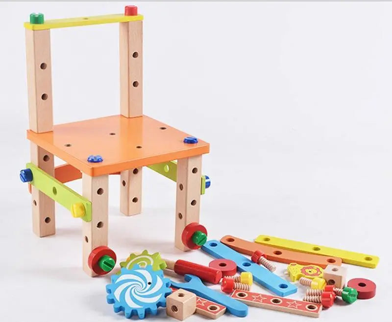 Vue rapprochée des vis et outils Montessori