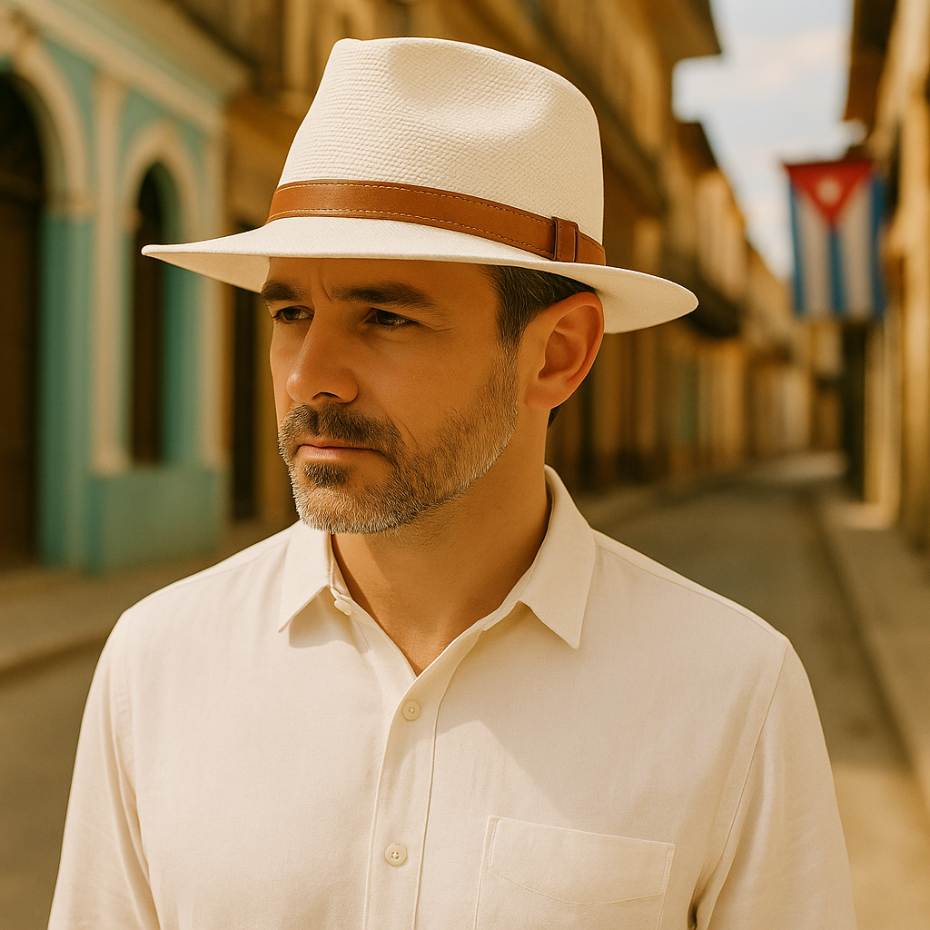 Chapeau Panama en paille blanche avec large bord