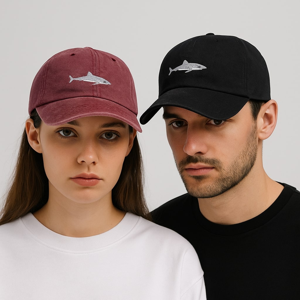 Casquette ajustable avec broderie poisson minimaliste vue de côté