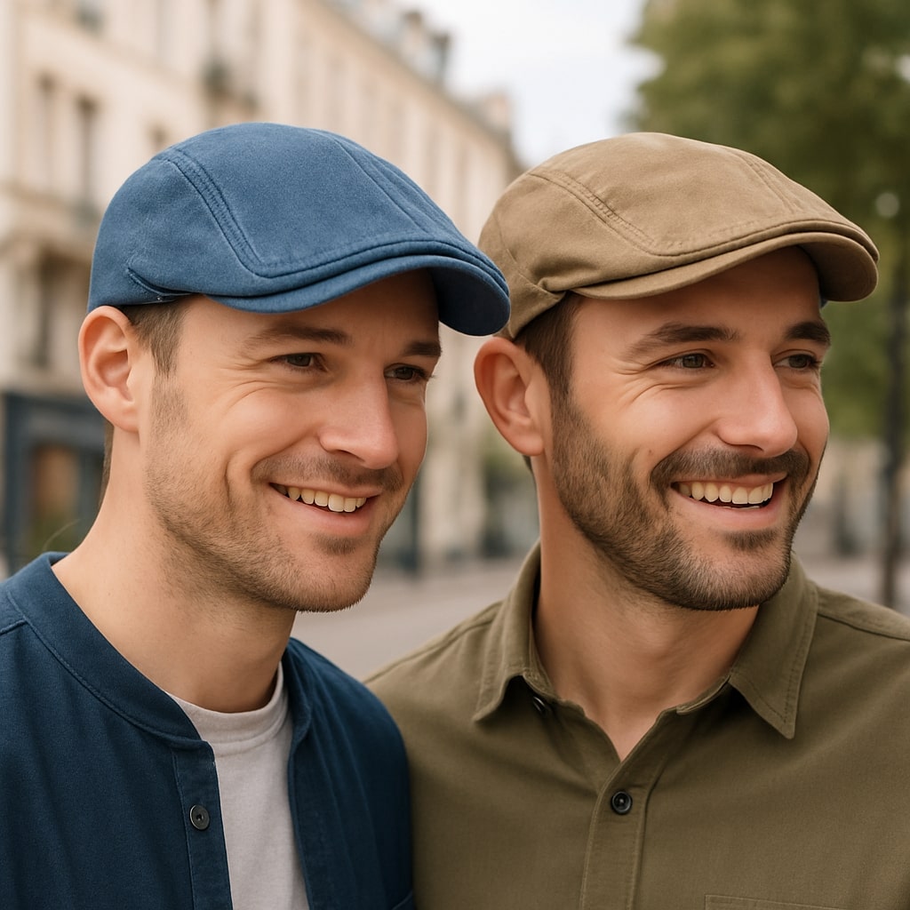 Béret en jean posé sur une surface en bois