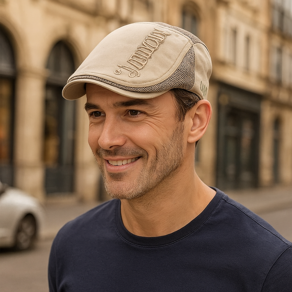 Béret en coton avec broderie élégante sur fond blanc