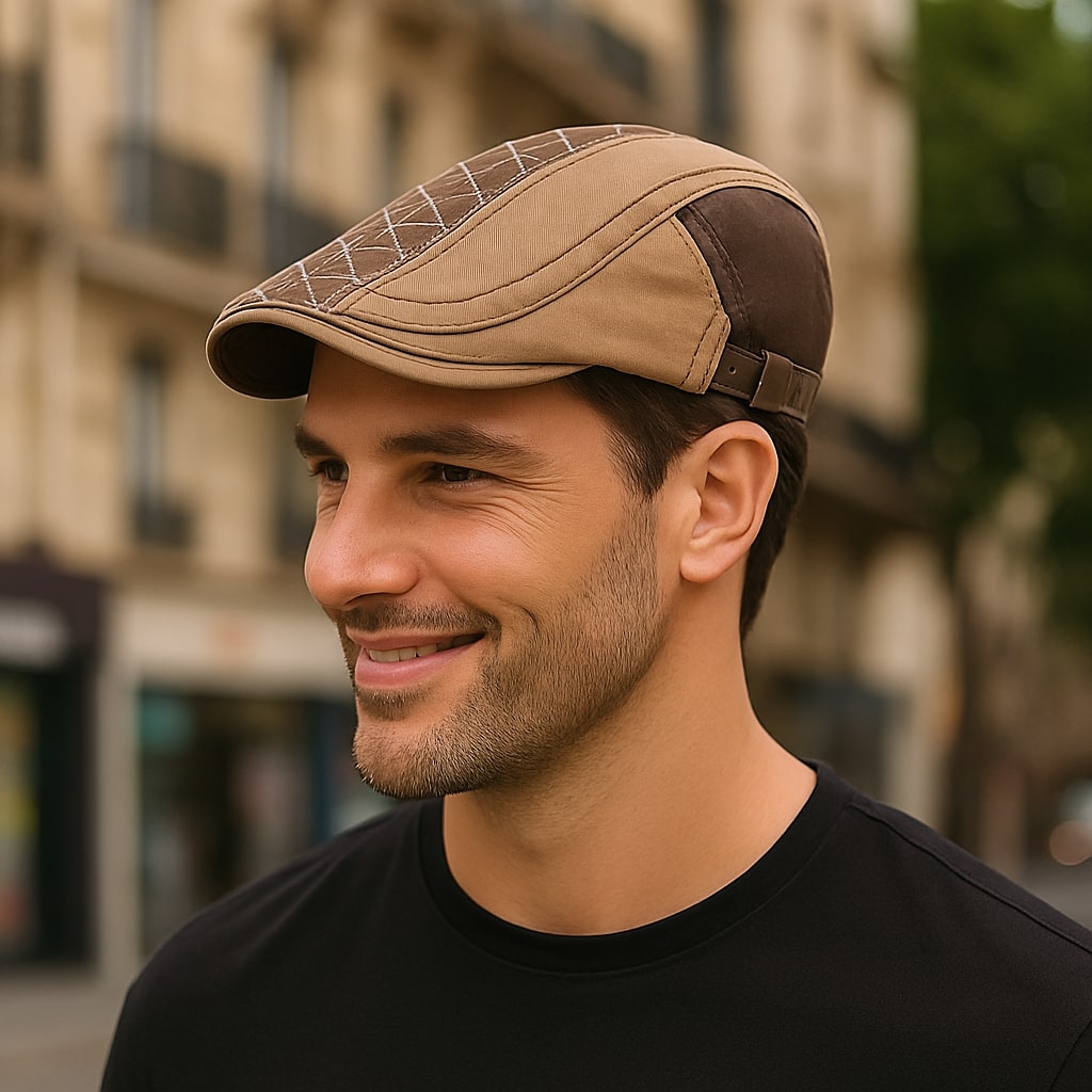 Béret bicolore en coton avec motif matelassé sur le dessus