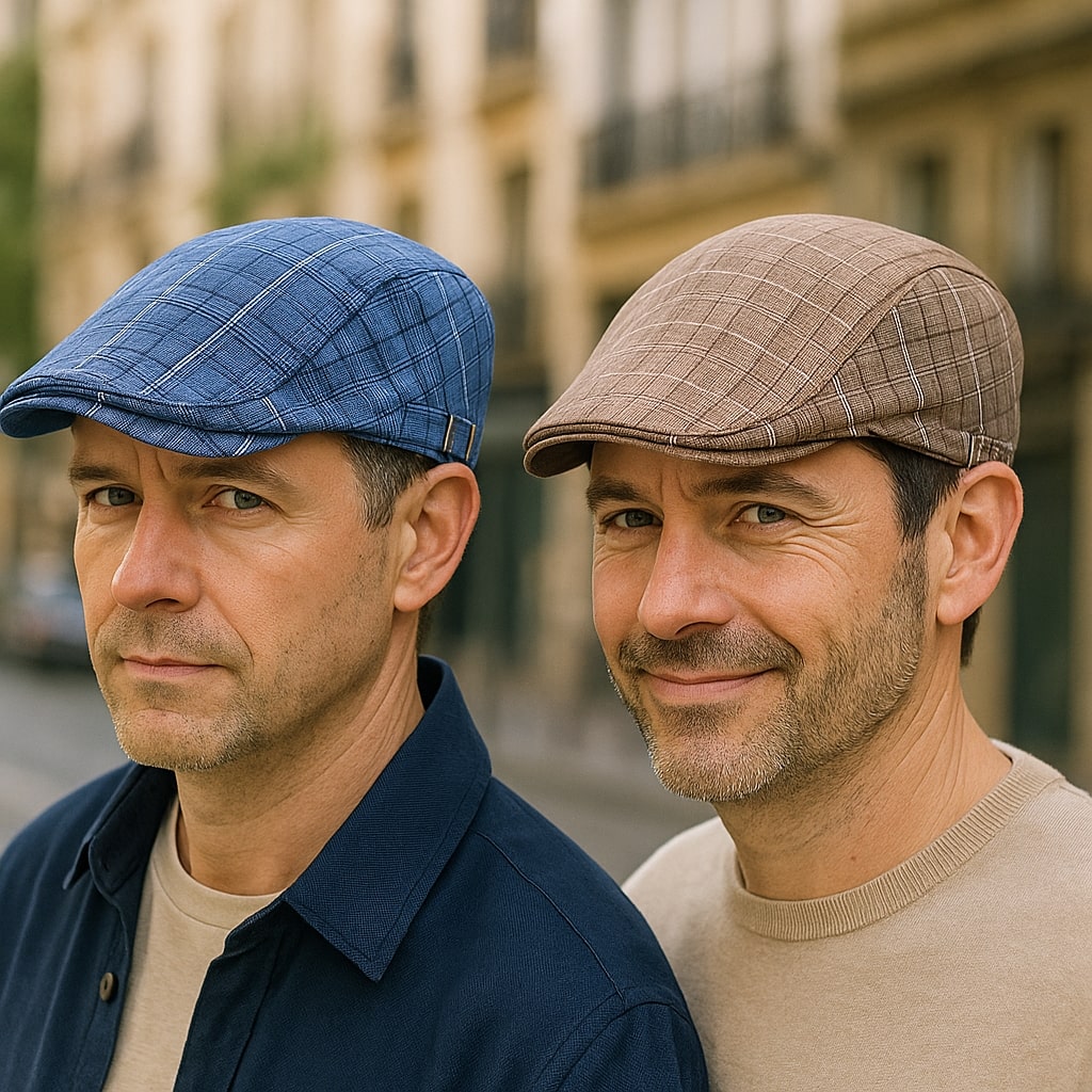 Homme portant un béret en polyester, style urbain