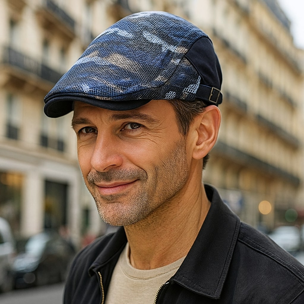 Homme portant un béret en coton dans un cadre urbain