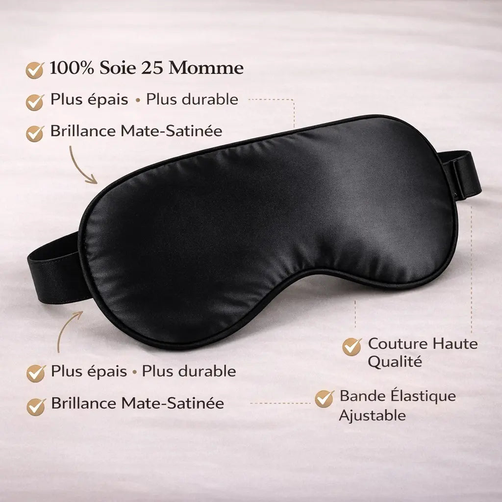 Masque de nuit en soie avec bande élastique ajustable