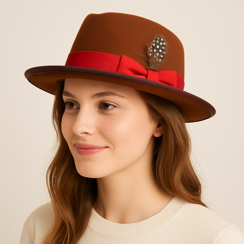 Vue latérale d'un chapeau melon avec bord large de 6 cm
