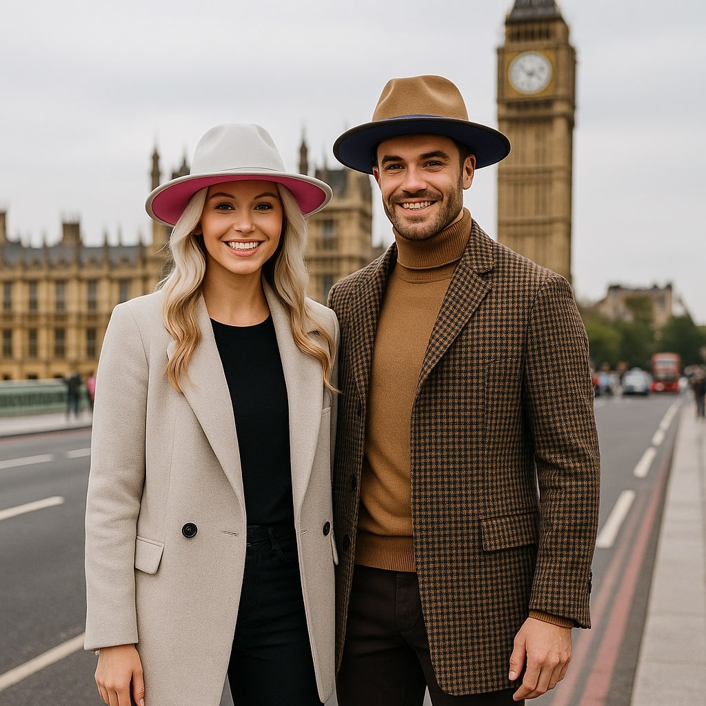 Chapeau Fedora en coton beige sur fond blanc