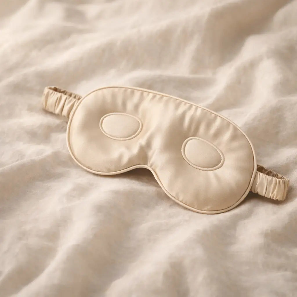 Masque de nuit en soie sur fond blanc