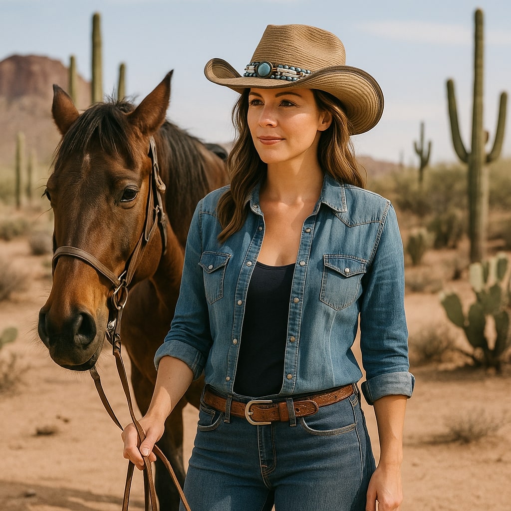 Chapeau cowboy en cuir brun avec large bordure