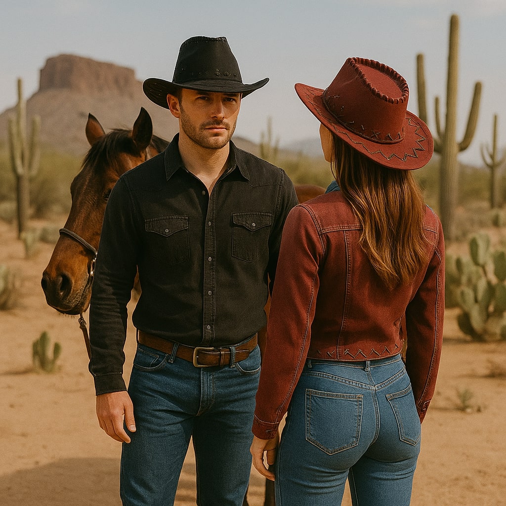 Chapeau cowboy en cuir avec large bordure et cordon