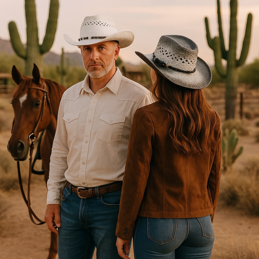 Chapeau cowboy en cuir avec large bordure et cordon