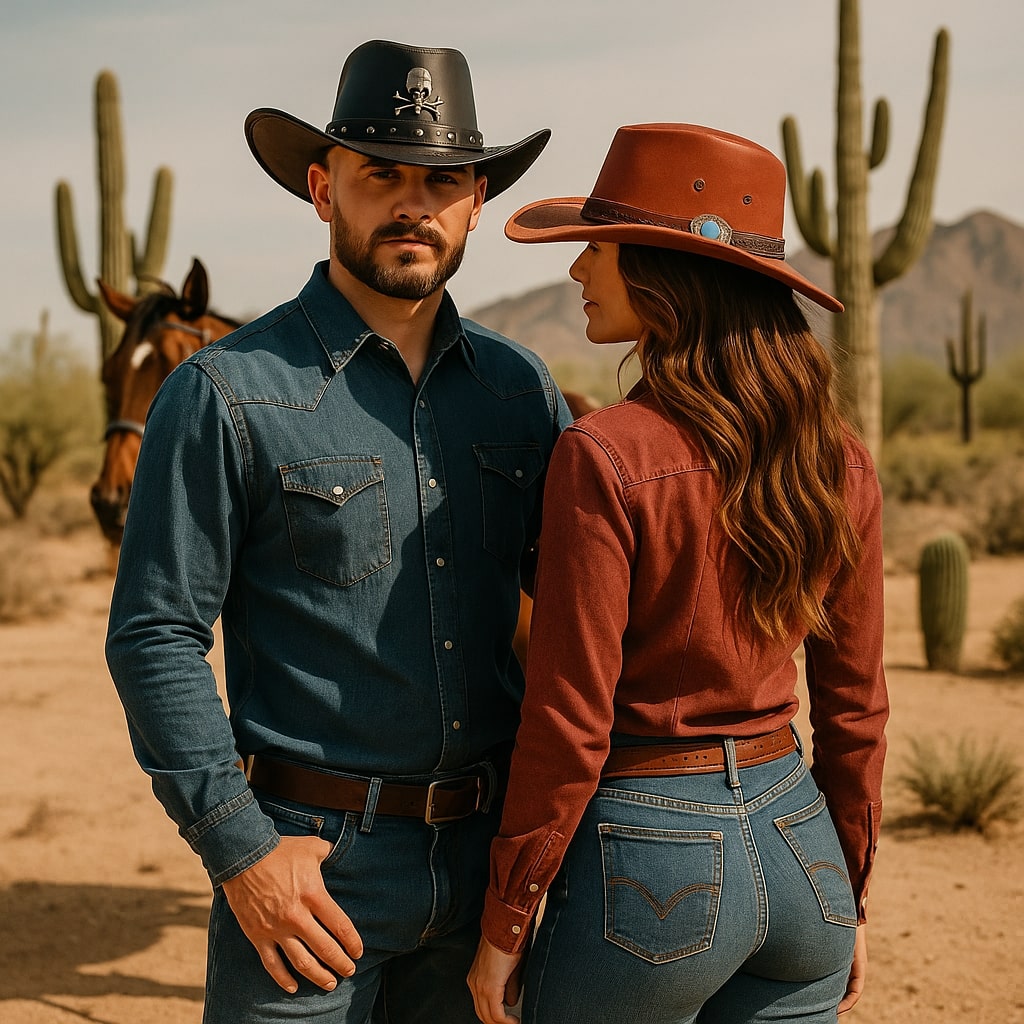 Chapeau cowboy avec large bordure et cordon en cuir