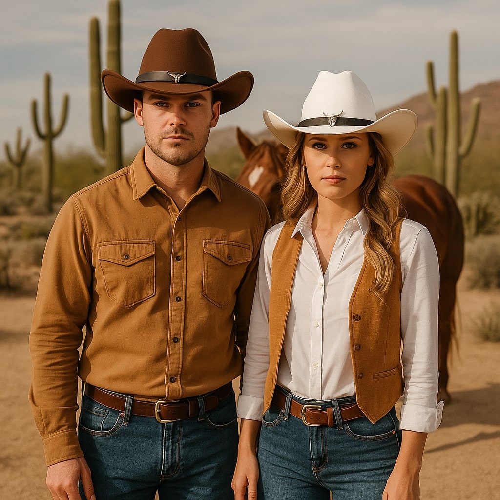 Chapeau cowboy en feutre brun avec large bordure