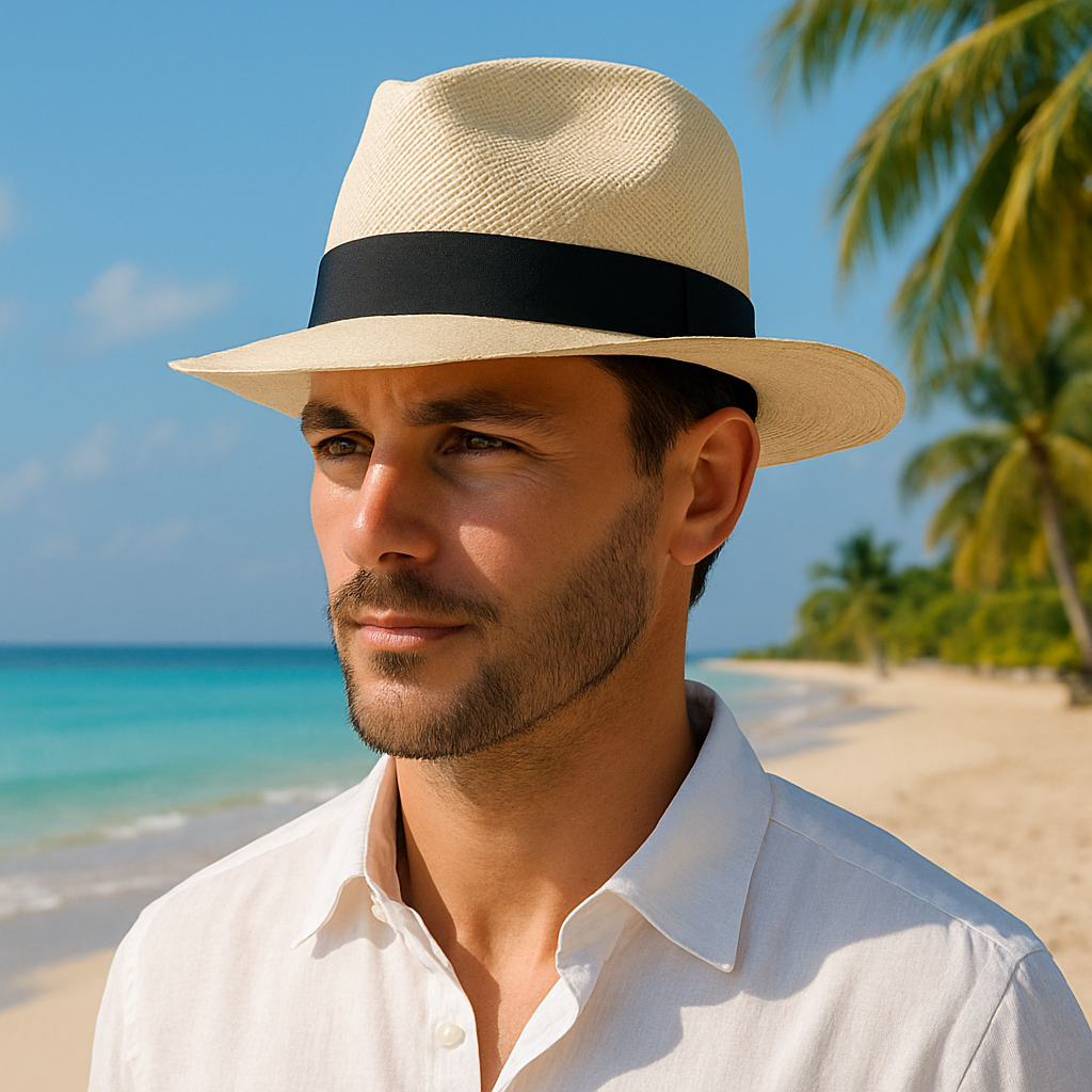 Chapeau Panama en paille avec ruban contrastant