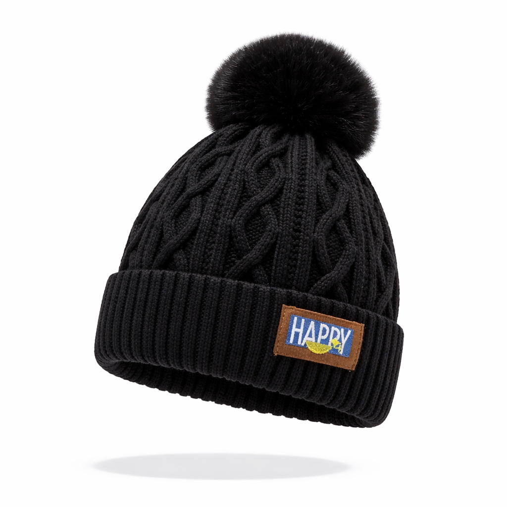 Pompon en fausse fourrure douce sur bonnet chaud
