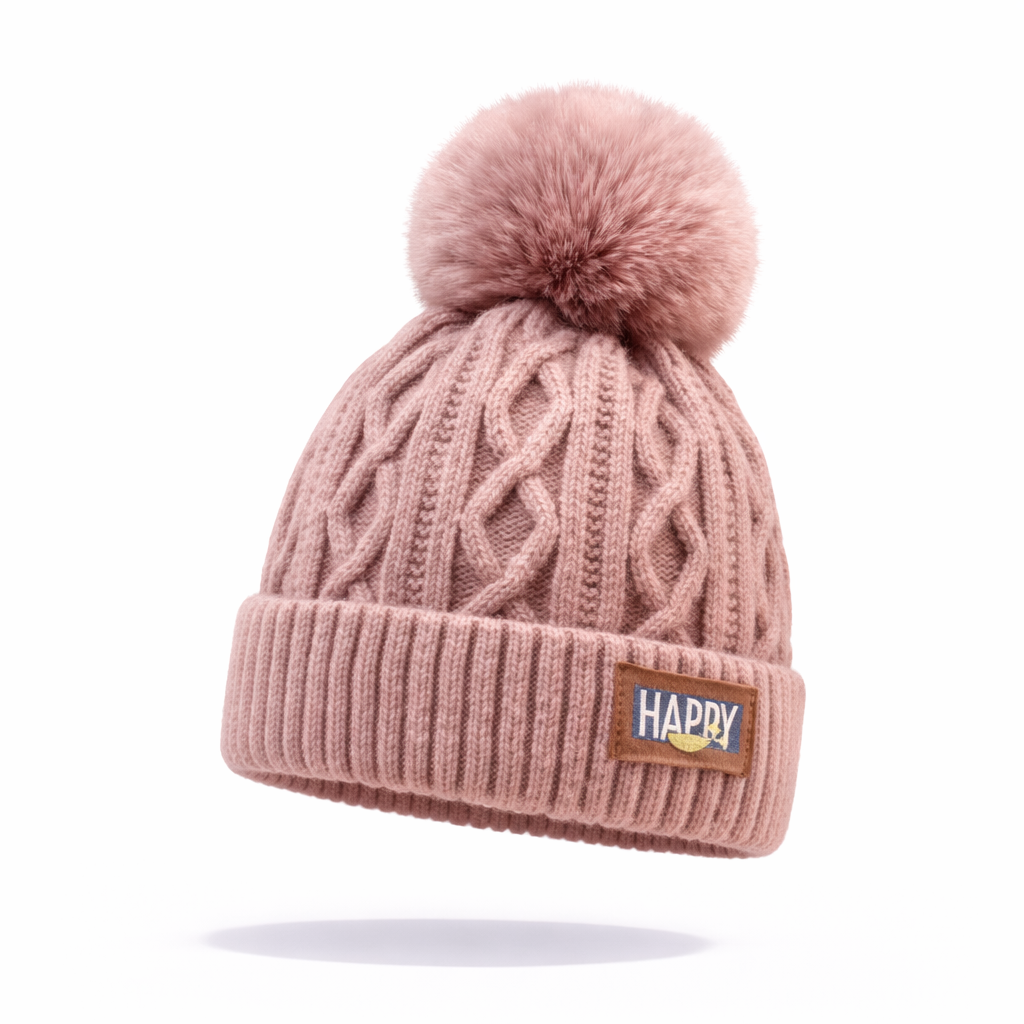 Détail de la maille torsadée du bonnet d'hiver en coton