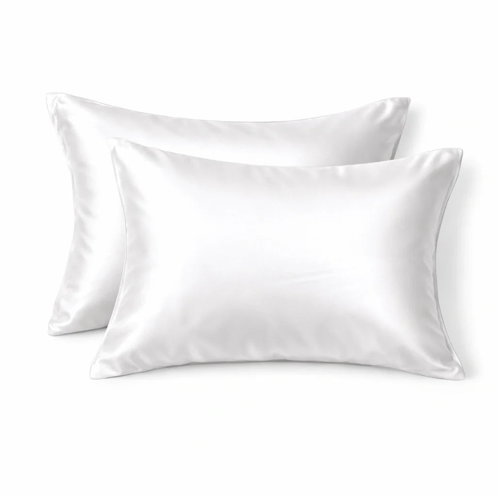 Chambre élégante avec taie d'oreiller en soie blanche
