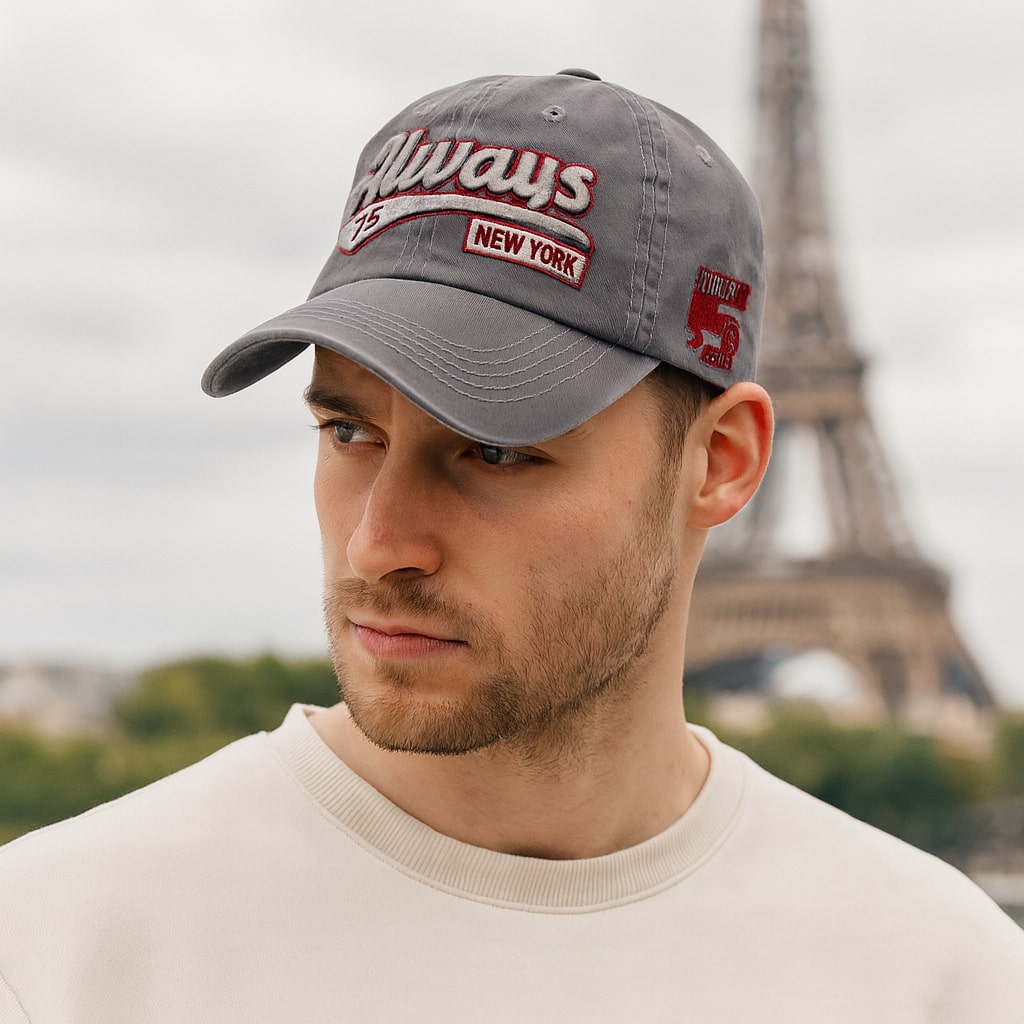 Casquette vintage ajustable avec broderie soignée sur le devant