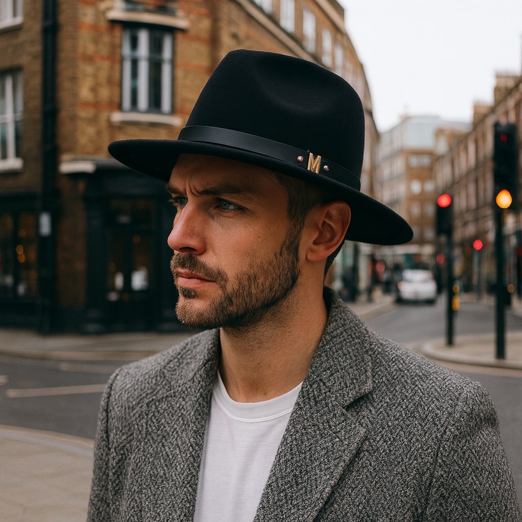 Chapeau Fedora en suède beige sur fond neutre