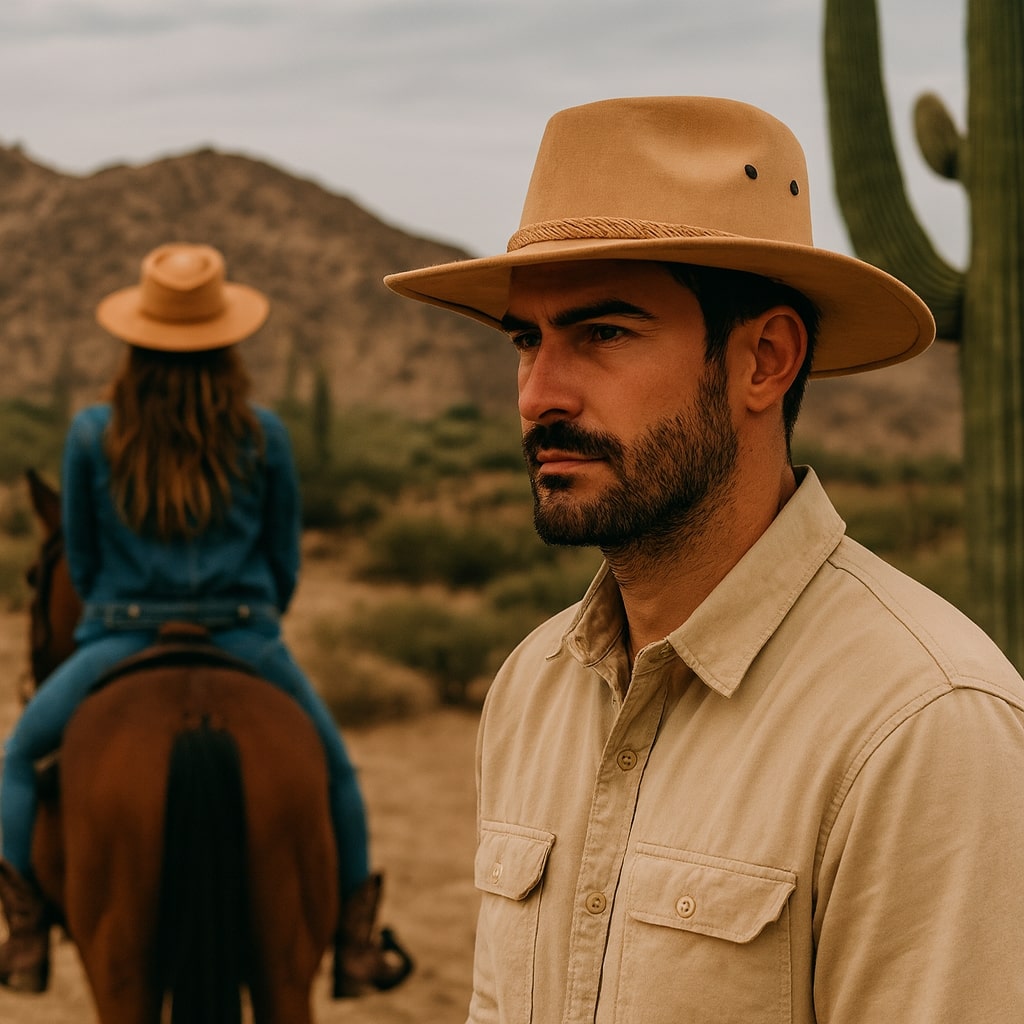 Chapeau cowboy en cuir avec large bordure et cordon