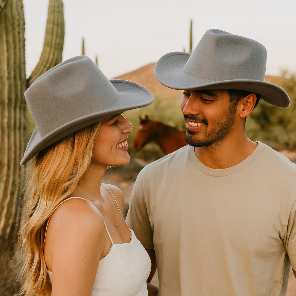 Chapeau cowboy marron avec large bordure et cordon