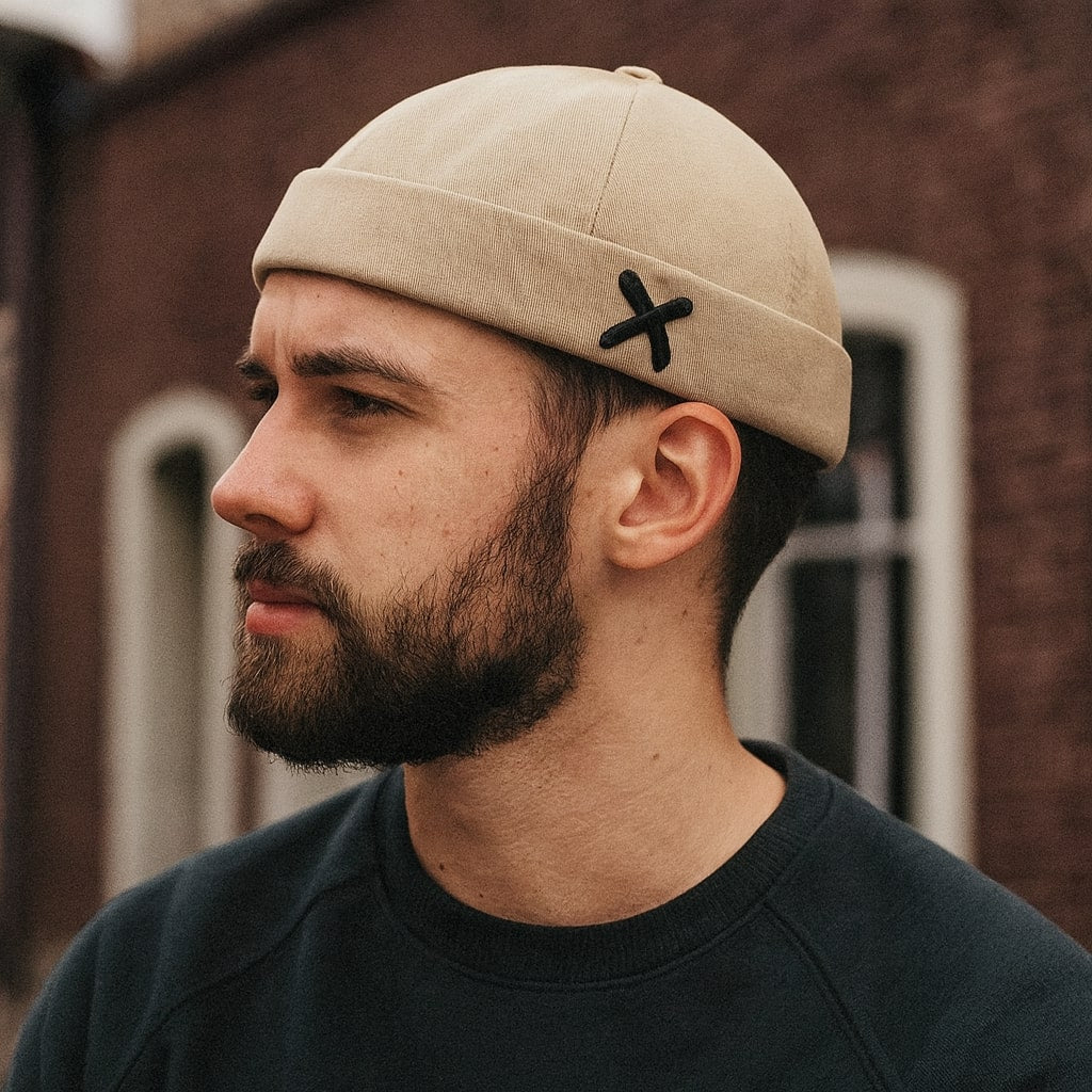 Bonnet Docker en coton avec broderie croisée sur le devant