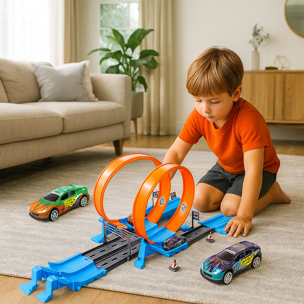 Jeu de course à double piste avec enfants jouant
