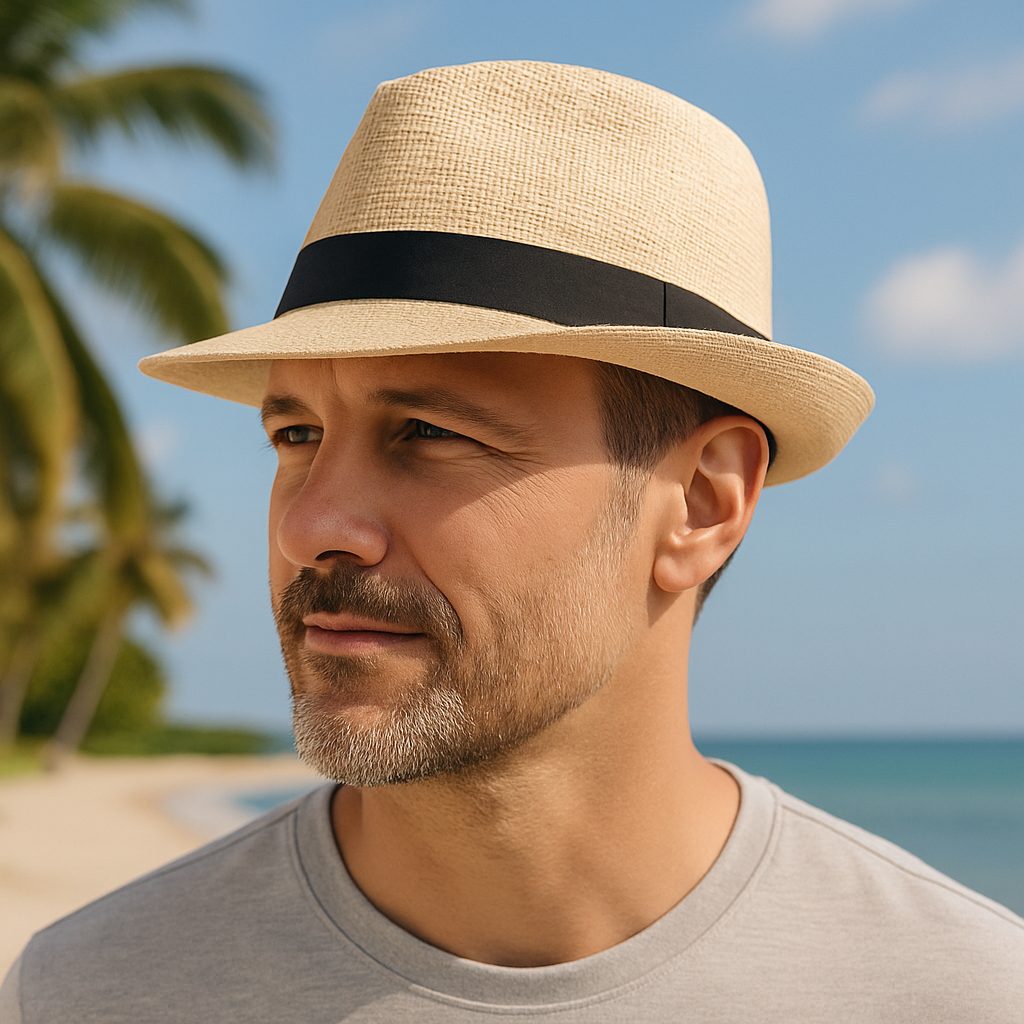 Vue de dessus du chapeau Panama révélant sa forme classique