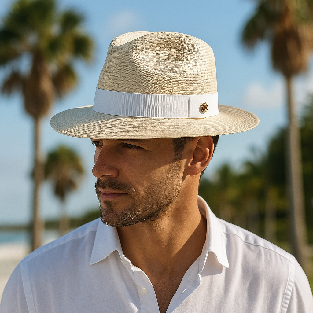 Chapeau Panama avec calotte haute et ruban contrasté