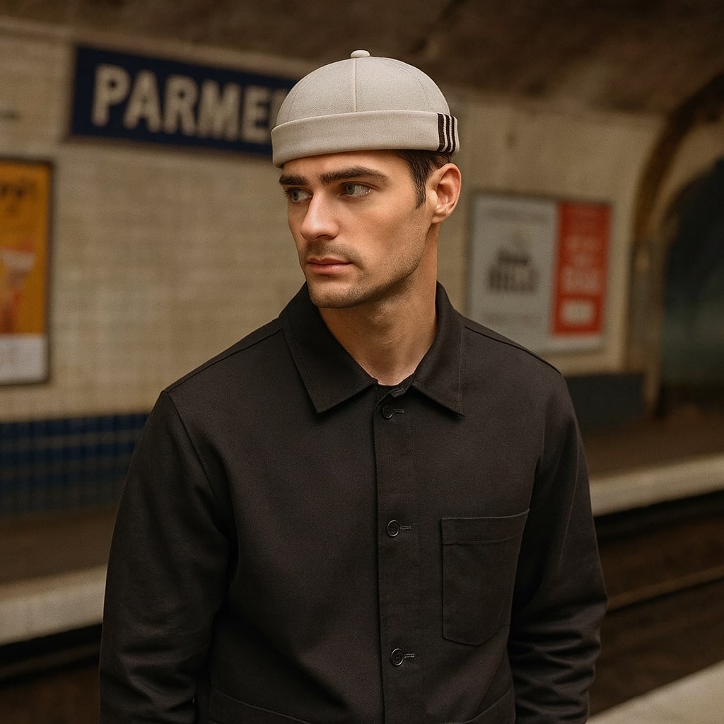 Bonnet docker rayé avec design épuré et moderne