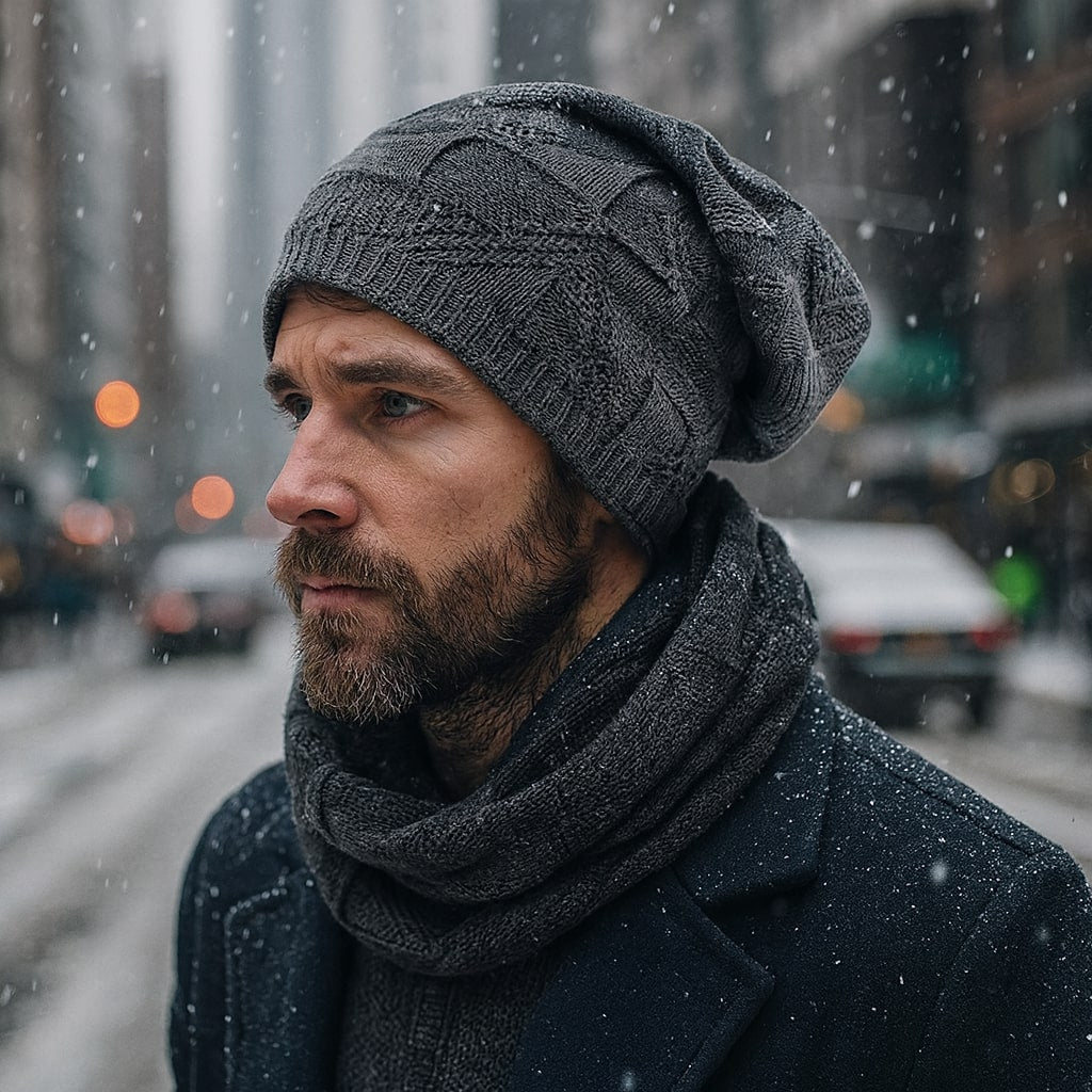 Bonnet en laine avec motifs géométriques colorés