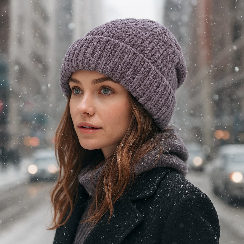 Bonnet en velours côtelé beige sur fond blanc