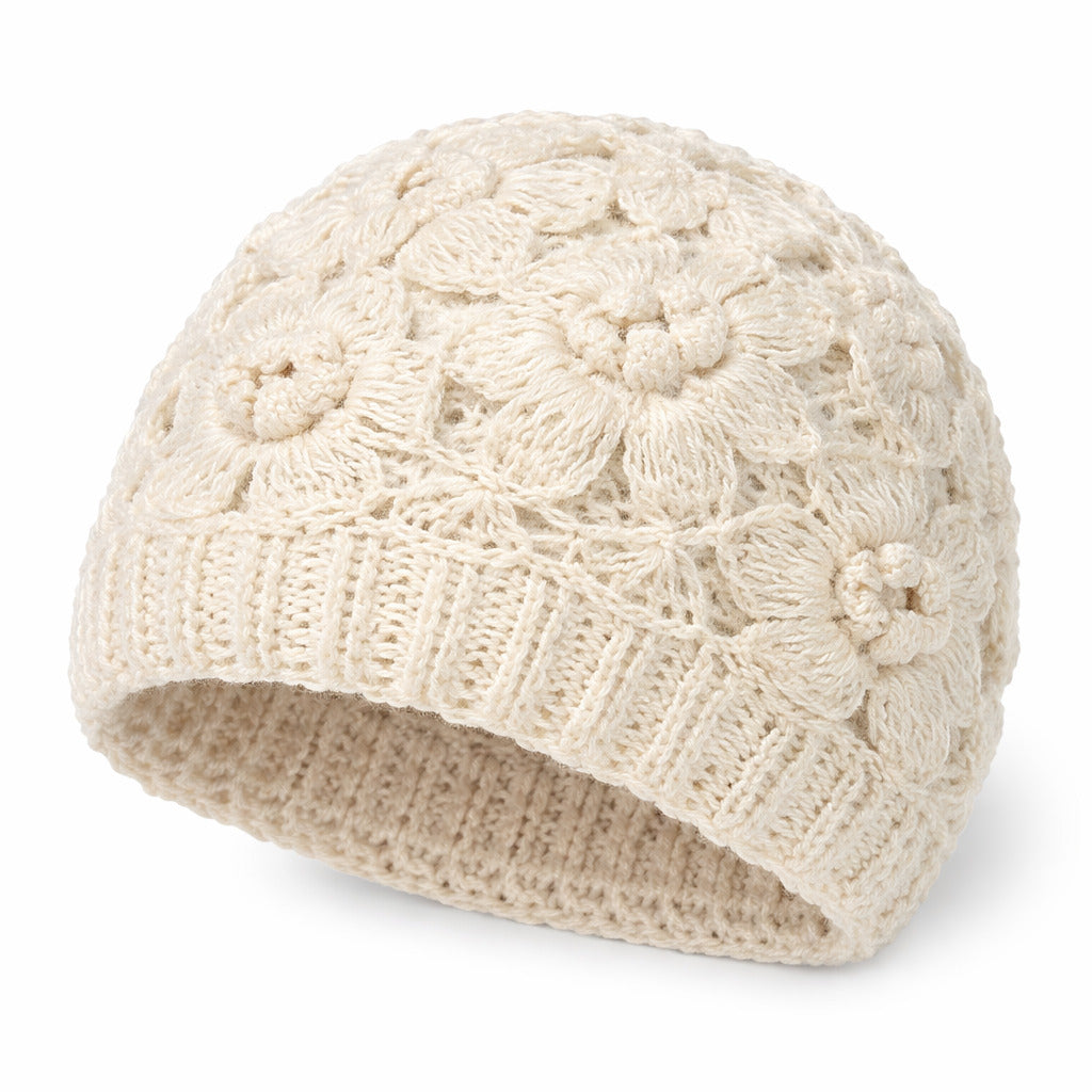 Vue d'ensemble d'un bonnet rétro en laine crochetée