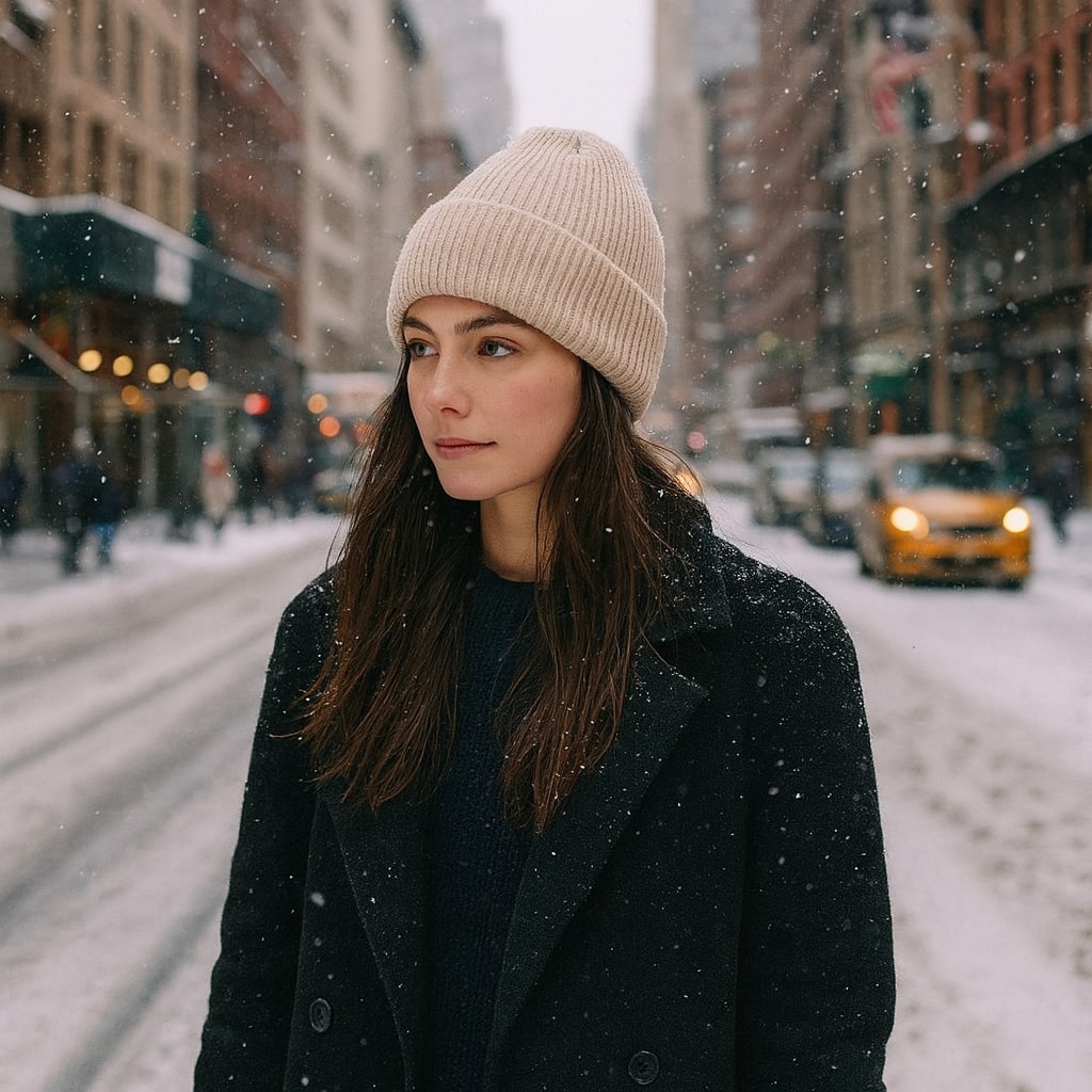 Gros plan sur la texture douce du bonnet en tricot