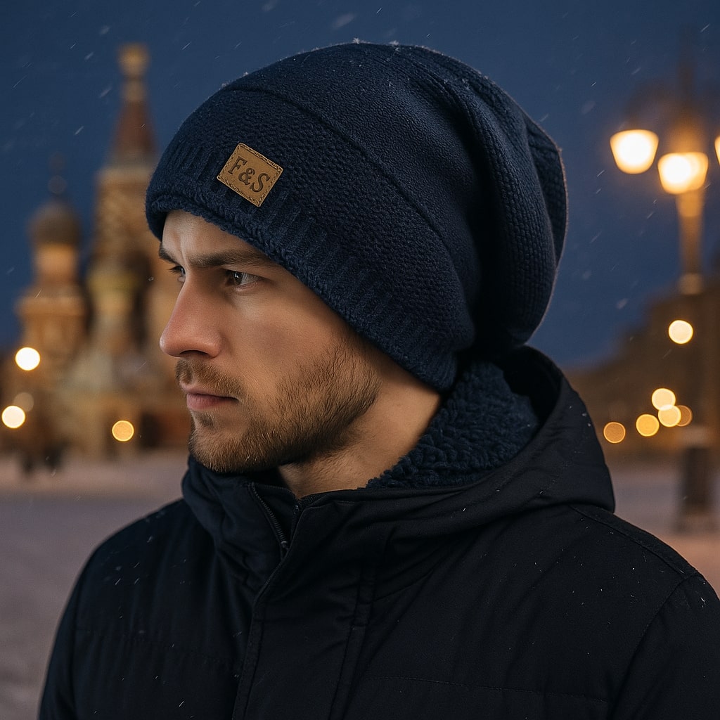 Bonnet gris en maille extensible sur fond blanc