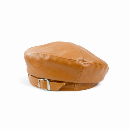 Béret en cuir noir avec doublure intérieure visible