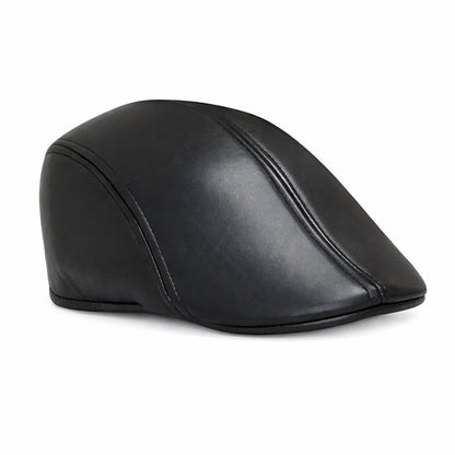 Béret en similicuir noir, vue arrière sur mannequin