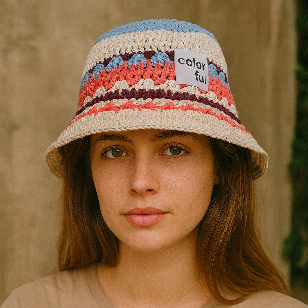 Bob crochet multicolore avec motifs rayés bohèmes