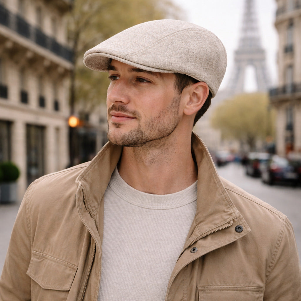 Homme portant un béret en coton, style urbain décontracté