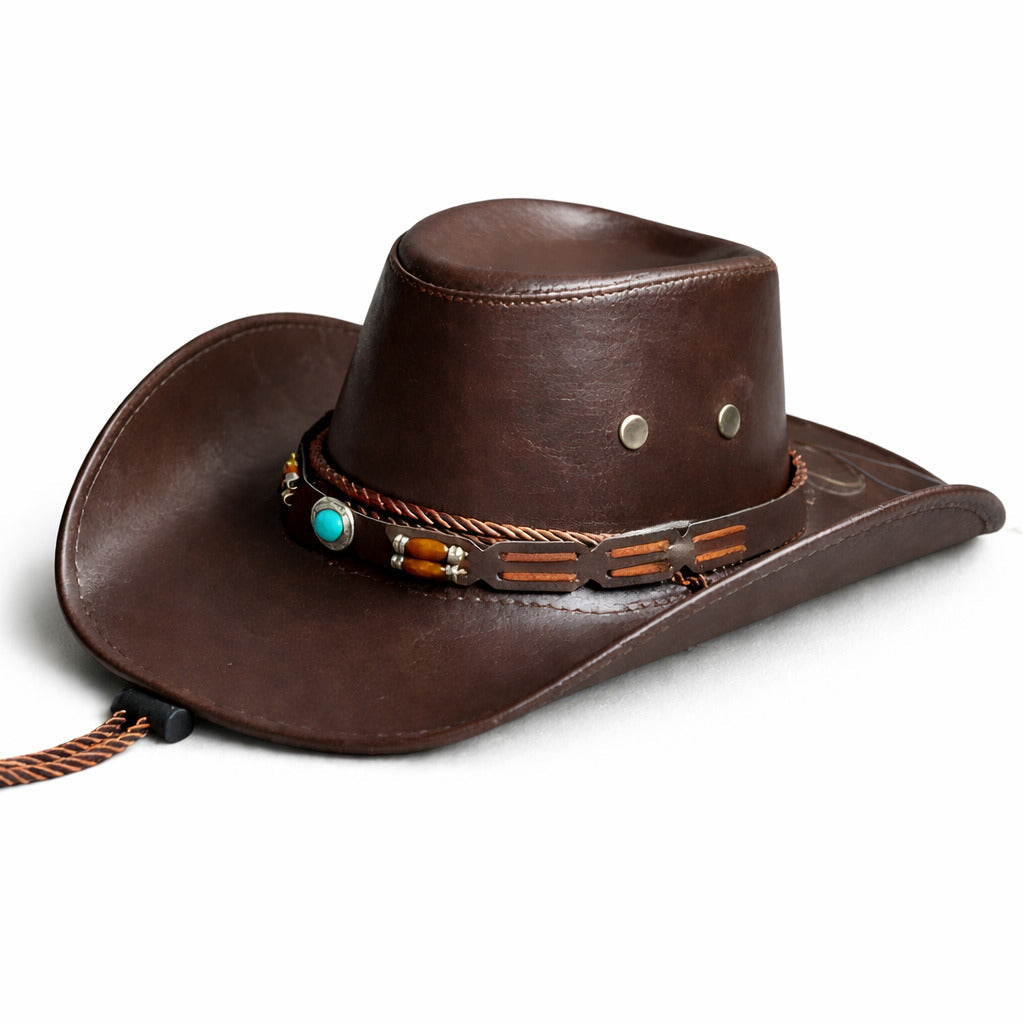 Chapeau cowboy en cuir avec ombre portée