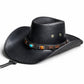 Gros plan sur la texture du cuir d'un chapeau cowboy