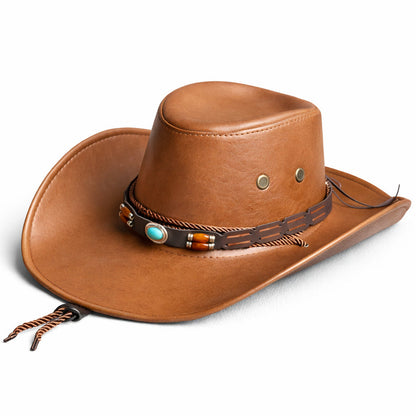 Chapeau cowboy en cuir avec bordure légèrement courbée