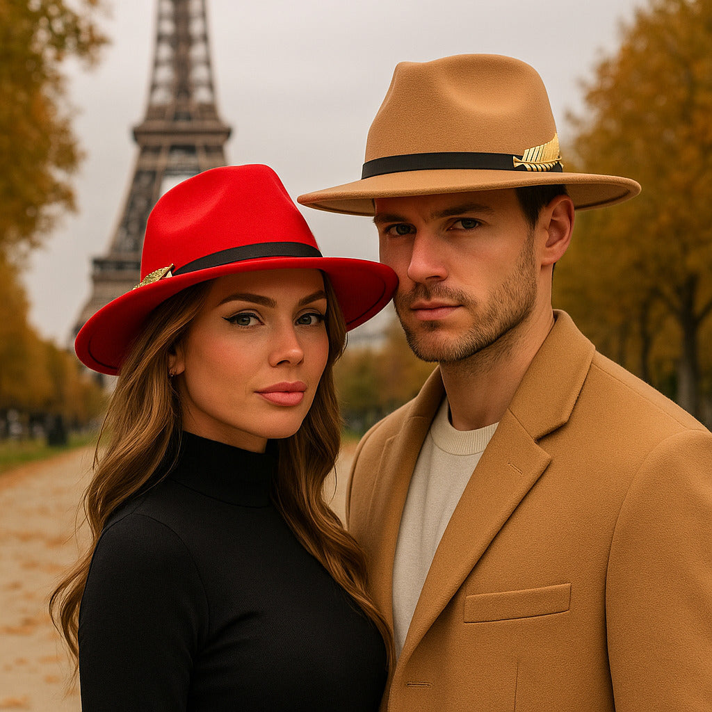 Chapeau Fedora en feutre gris sur fond blanc